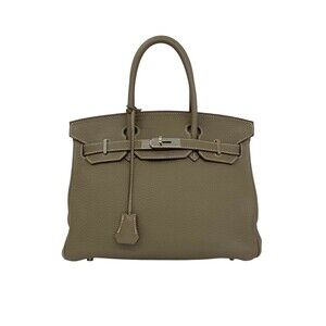 HERMES Birkin 30 Taurillon Clemence Leather Handbag Mini Tote Bag Etoupe 35324